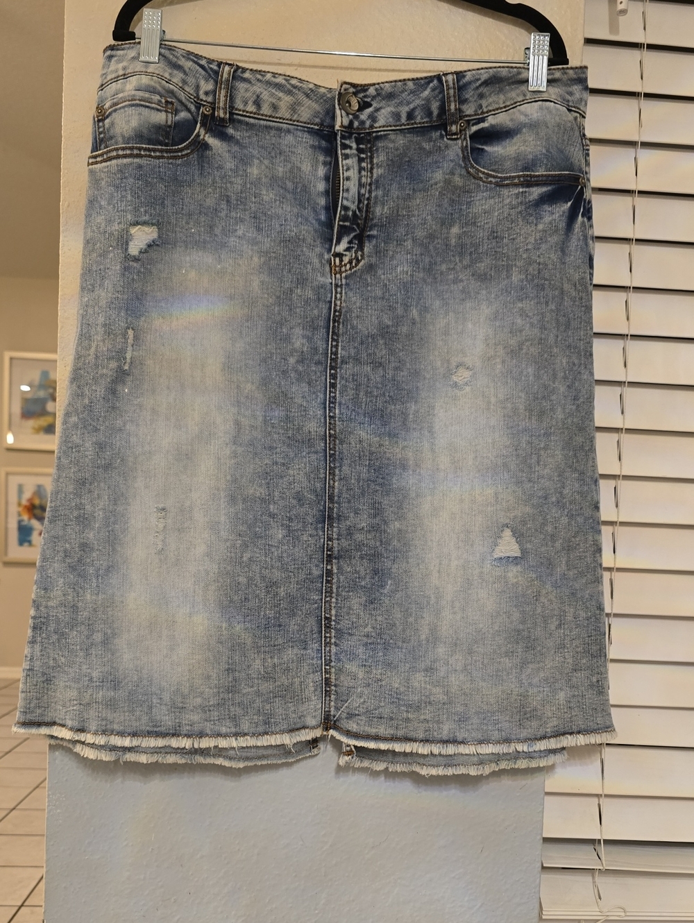 C Est 1946 Classic Light Wash Denim Midi Skirt